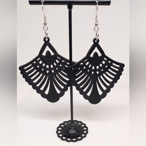 Earrings women's dangle wooden black new e54 - Picture 1 of 1